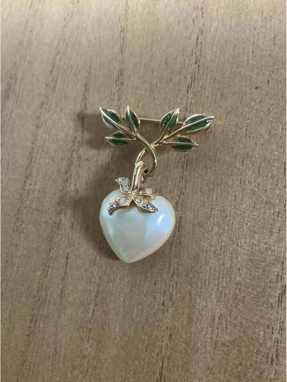 Joan Rivers Heart Faux Pearl Leaf Brooch